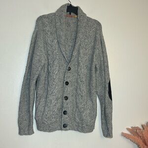 KUNA Alpaca Wool Gray Cable Knit Men's Shawl Cardigan Sweater Large